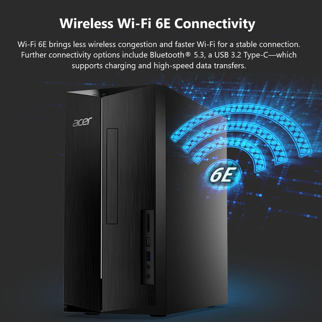 acer Aspire Desktop Computer • 10-core Intel Core i5-14400 Processor • 16GB DDR5 • 1TB SSD • Office 365 for The Web • 2X HDMI • Wi-Fi 6E • SD Card Reader • Wired Keyboard & Mouse • Windows 11
