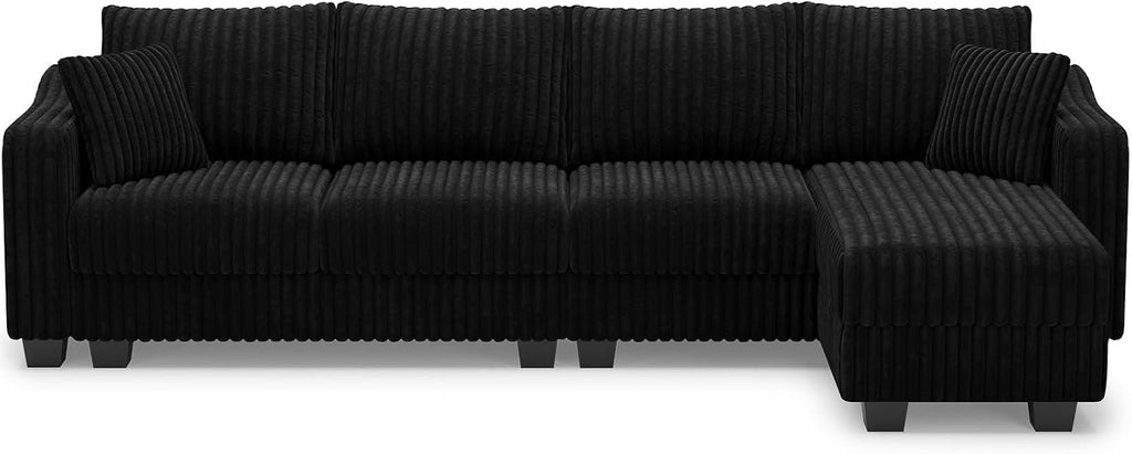 Belffin Sectional Couch with L-Shape Chaise L Shaped Couch with Ottoman Sectional Couches for Living Room Corduroy (Black, L Shaped)