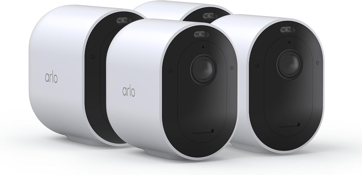 Arlo Pro 5S 2K Wireless Camera with Spotlight, Color Night Vision, Motion Detection, Dual-Band Wi-Fi, 2-Way Audio, Integrated Siren, White, 4 Pack, VMC4460P (Renewed)