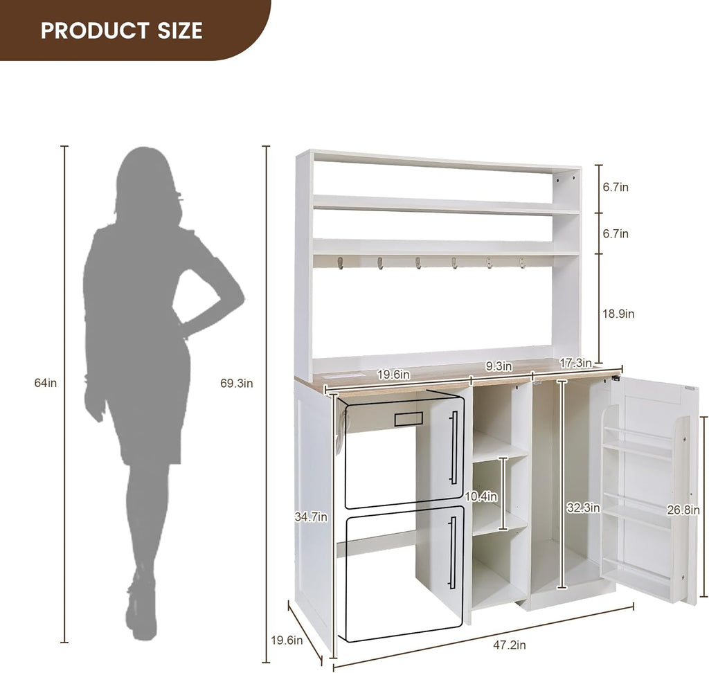 Mini Fridge Cabinet with Storage, Coffee Bar Cabinet with Mini Fridge Space and Power Outlet, Liquor Wine Bar Cabinet with Microwave Shelf, Beverage Station for Kitchen, Dorm, Living Room
