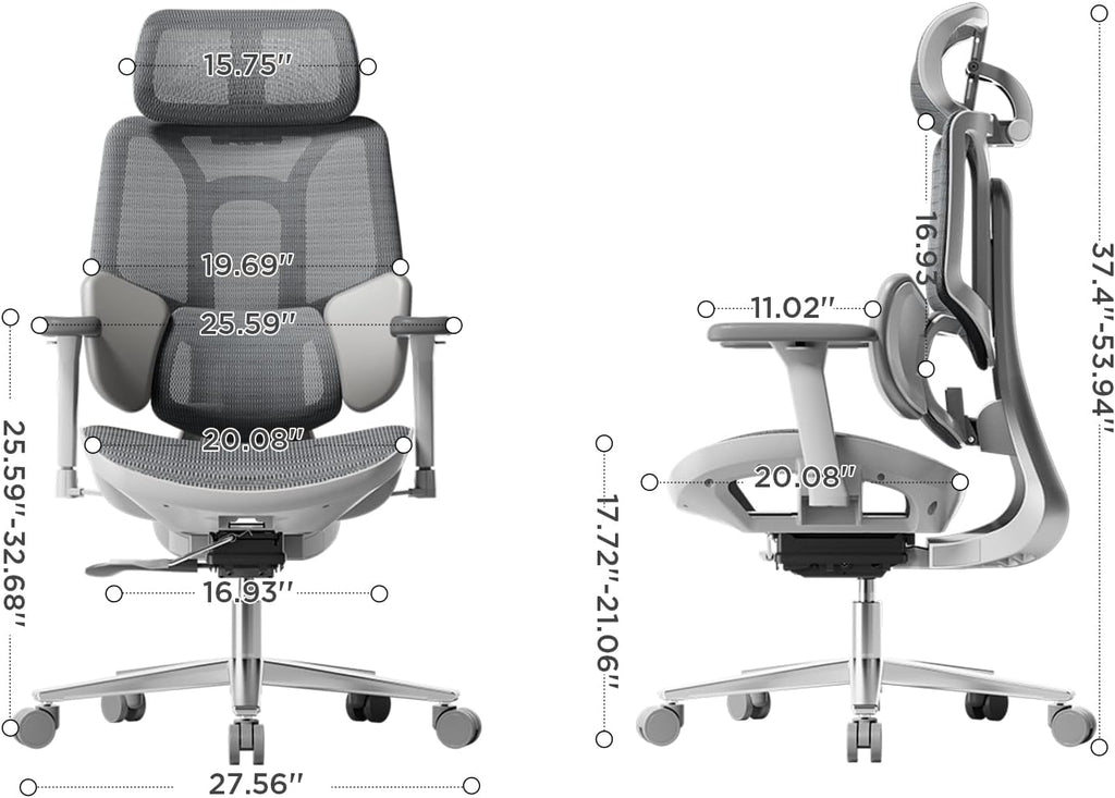 Hbada E3 Air Ergonomic Office Chair, Big and Tall Office Chair - with 3-Zone Dynamic Lumbar Support, 3D Adjustable Headrest, 3D Adjustable Armrests, Swivel, Grey(No Footrest)