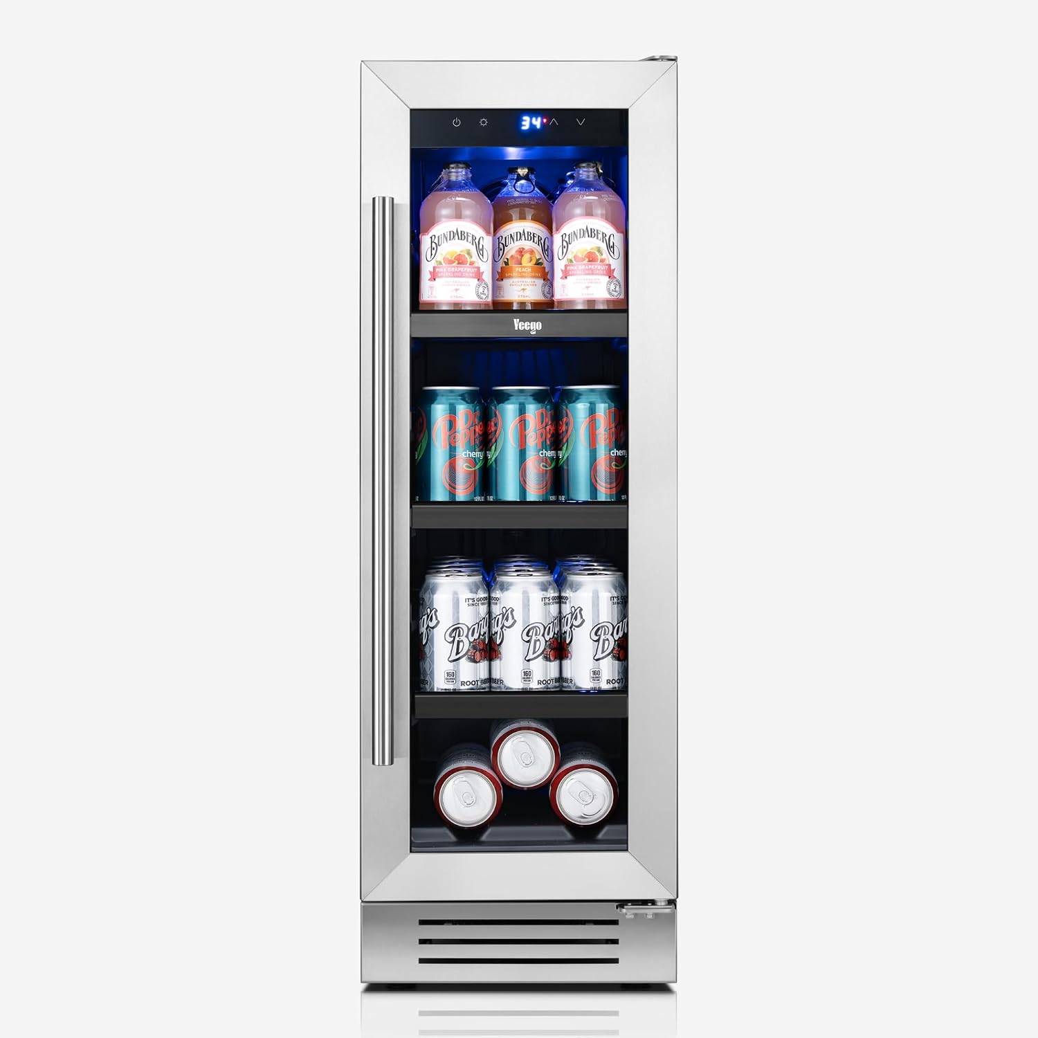 Yeego Beverage Refrigerator & Drink Fridge - 12 inch 60 Cans Beer Cooler Glass Door, 34-54℉ Under Counter Refrigerator Built-in for Drink Soda Wine for Bar Office Bedroom
