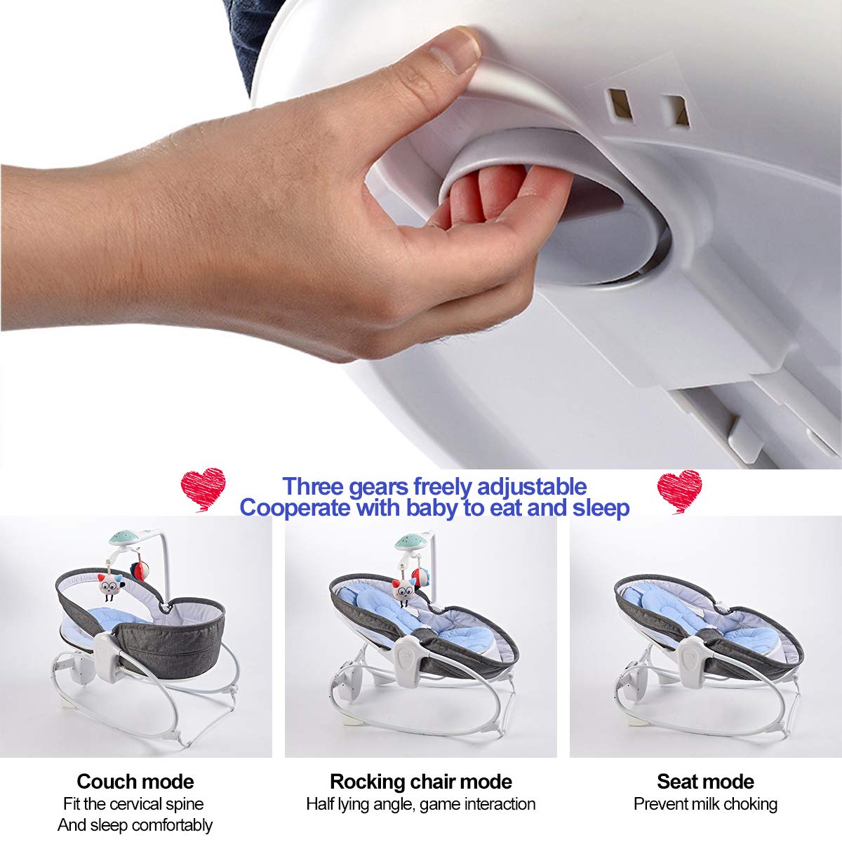 3-in-1 Baby Bouncers, Can sit and Lie Down, Brilliant Bouncer,Rocking Bouncer, Soothing Vibration, 3rd Gear Adjustment, Suitable for Babies Boys/Babies Girls/Newborns Baby