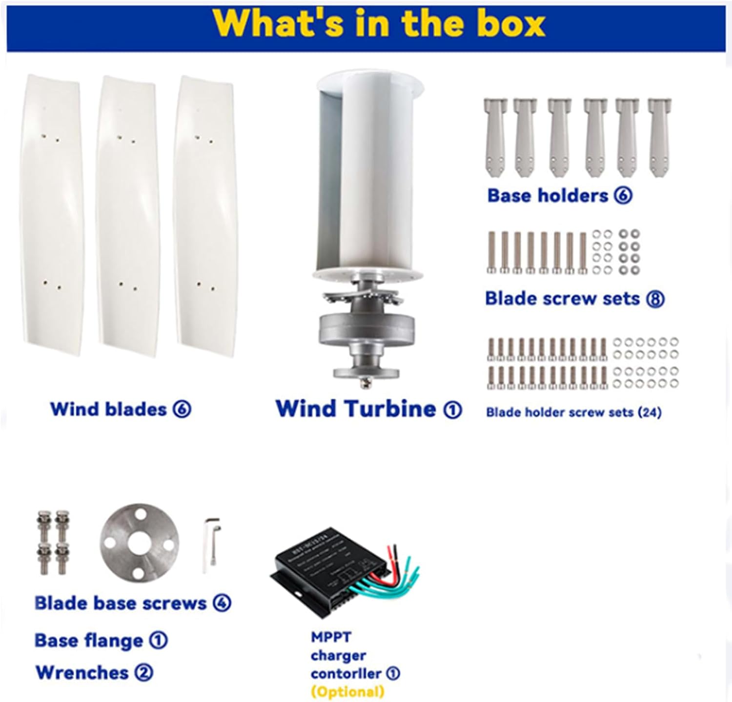 100W -3000W Low Noise Wind Turbines Generator Kit, 12V-48V 3 Blade with Controller Vertical Windmill Wind Turbine Generator Suitable for Courtyard Lighting(White)