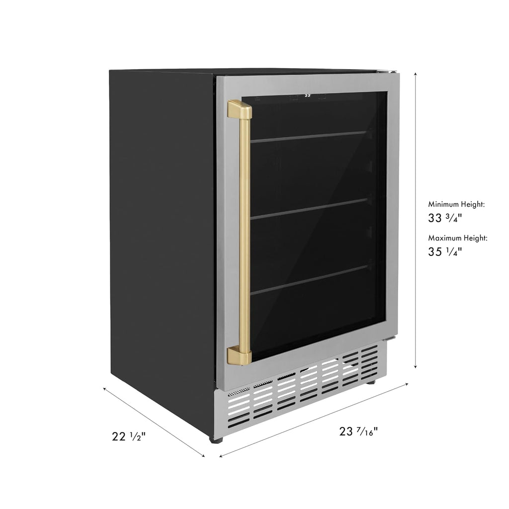 Z Line Kitchen and Bath ZLINE 24' Autograph Edition 154 Can Beverage Cooler Fridge with Adjustable Shelves in Stainless Steel with Champagne Bronze Accents (RBVZ-US-24-CB)