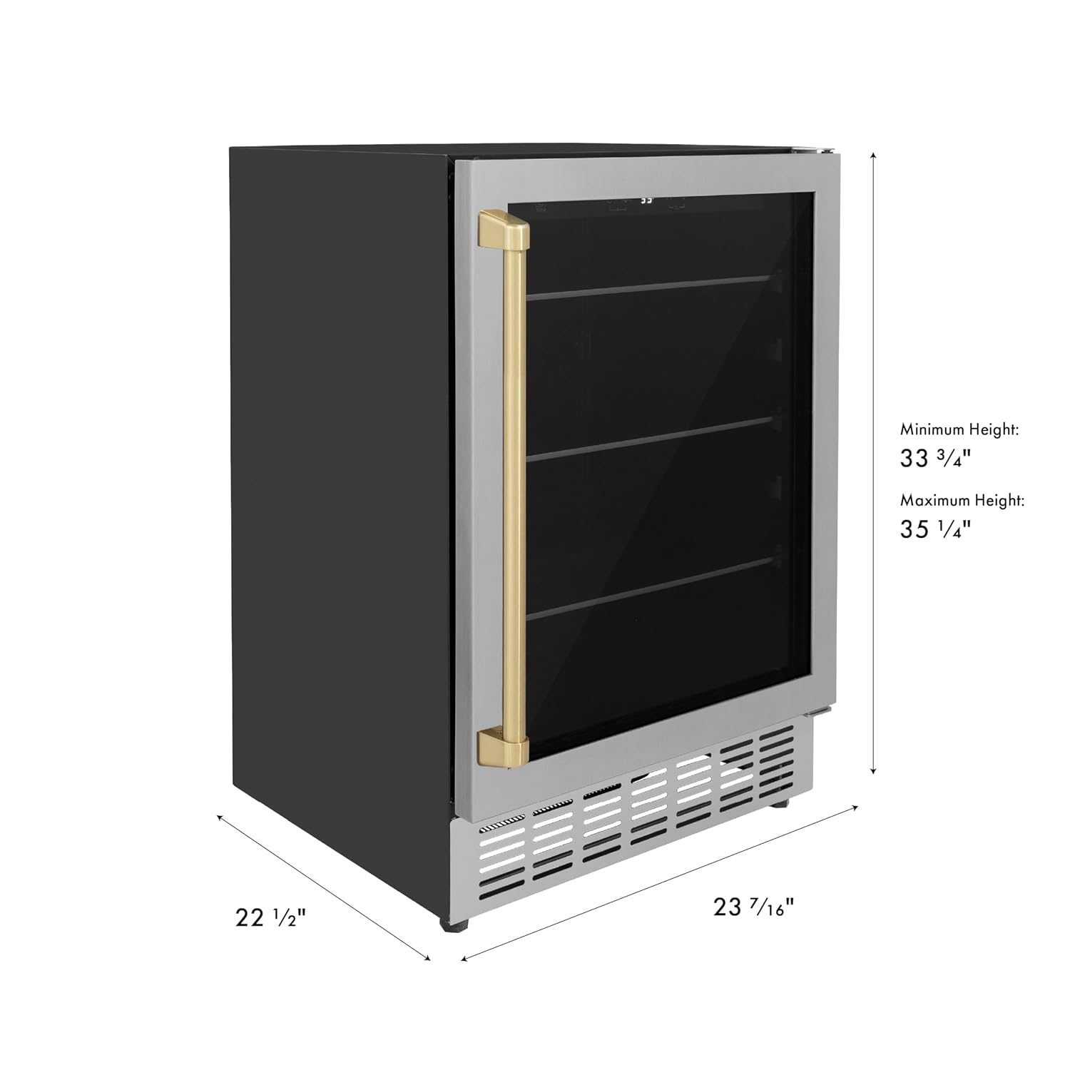 Z Line Kitchen and Bath ZLINE 24' Autograph Edition 154 Can Beverage Cooler Fridge with Adjustable Shelves in Stainless Steel with Champagne Bronze Accents (RBVZ-US-24-CB)