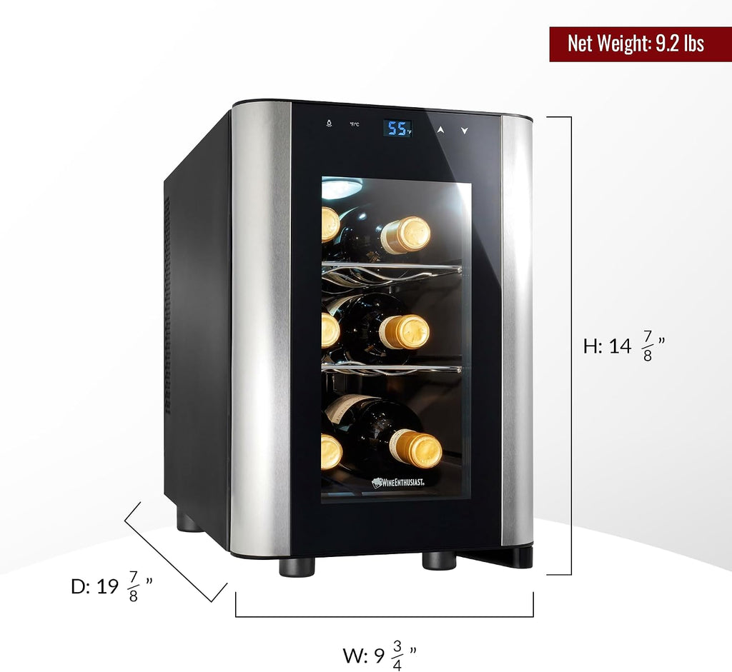 Wine Enthusiast 6-Bottle Countertop Wine Cooler – Compact Mini Fridge for Kitchen or Bedroom with 3 Shelves, Energy-Efficient Cooling, Adjustable Digital Temperature Control