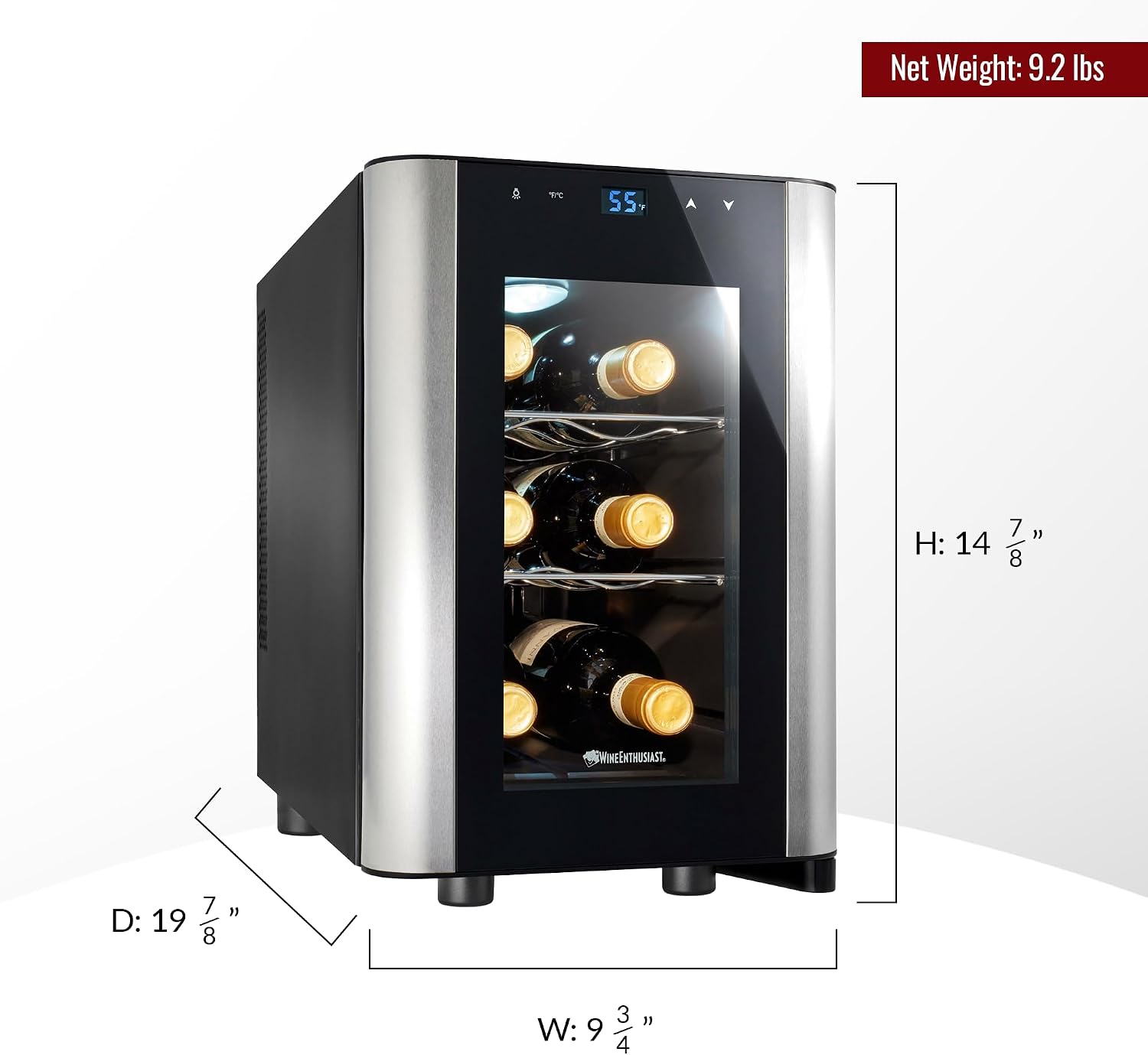 Wine Enthusiast 6-Bottle Countertop Wine Cooler – Compact Mini Fridge for Kitchen or Bedroom with 3 Shelves, Energy-Efficient Cooling, Adjustable Digital Temperature Control