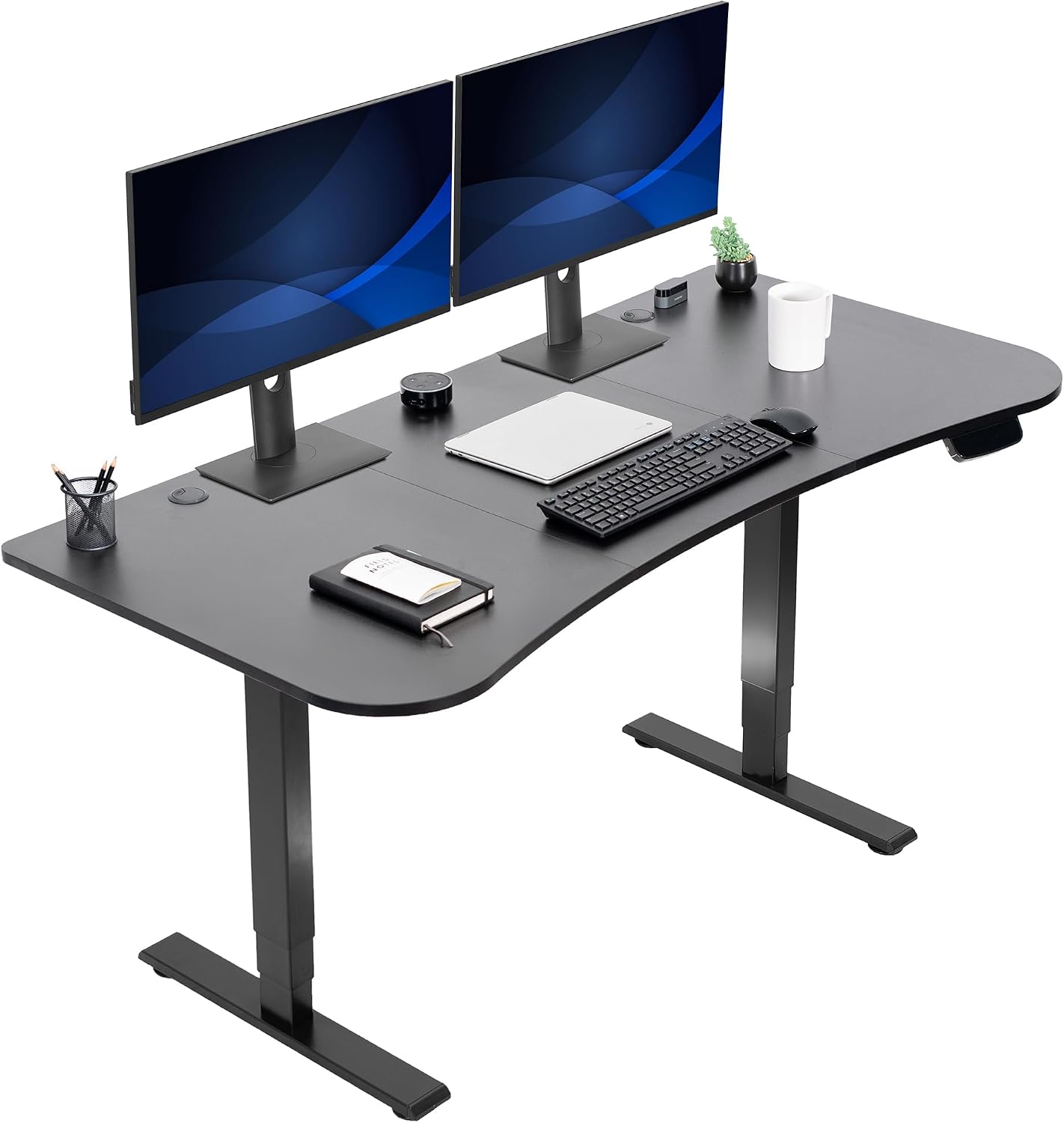 VIVO Electric 63 x 32 in Standing Desk, Touch Screen Adjustment, 220 lb Frame Support, 2E Series, Black Top Black Frame, DESK-KIT-2E1B