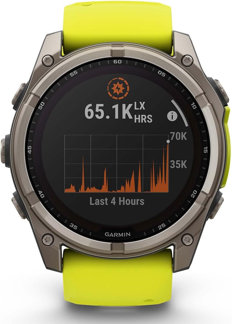 PlayBetter Garmin Fenix 8 Solar Sapphire (51mm, Titanium/Amp Yellow) Multisport GPS Smartwatch Bundle - 1.4' Touchscreen, Built-in LED Flashlight Wireless Running Earbuds