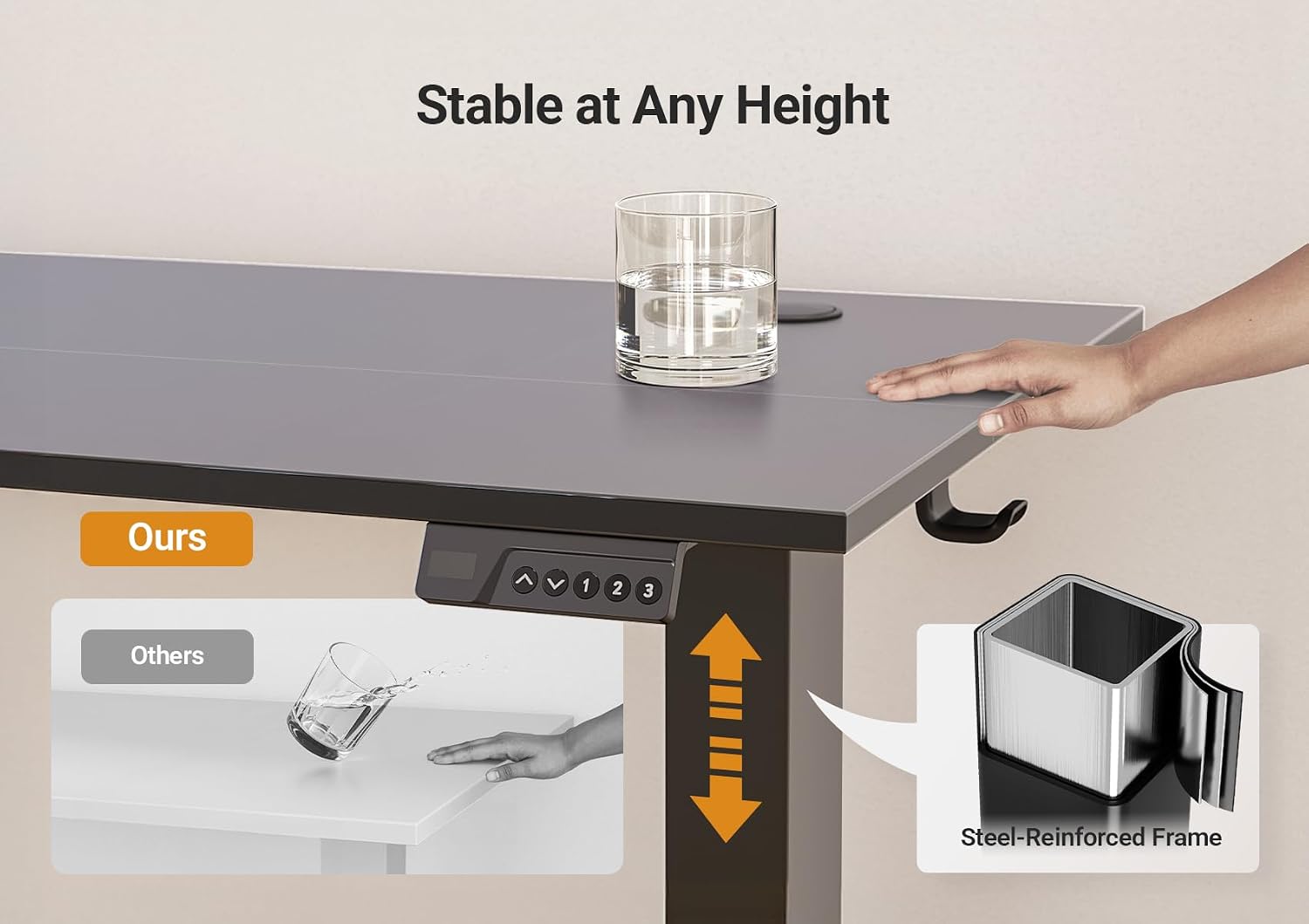 INNOVAR Electric Standing Desk, Adjustable Height Stand up Desks, 48 x 24 Inches Sit Stand up Desk for Home Office Computing, 3-Preset Memory Height Ergonomic Rising Desks, Deep Dark