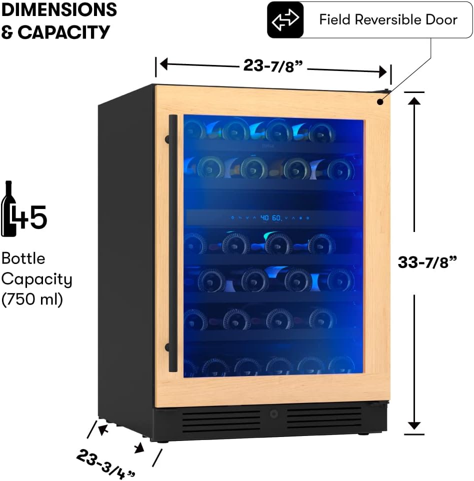Zephyr Presrv 24 Inch Wine Fridge Dual Zone Panel Ready Under Counter - Wine Cooler Cellars Small Cabinet Wine Refrigerator Home Bar Chiller Freestanding ENERGY Star certified, 45 Bottles