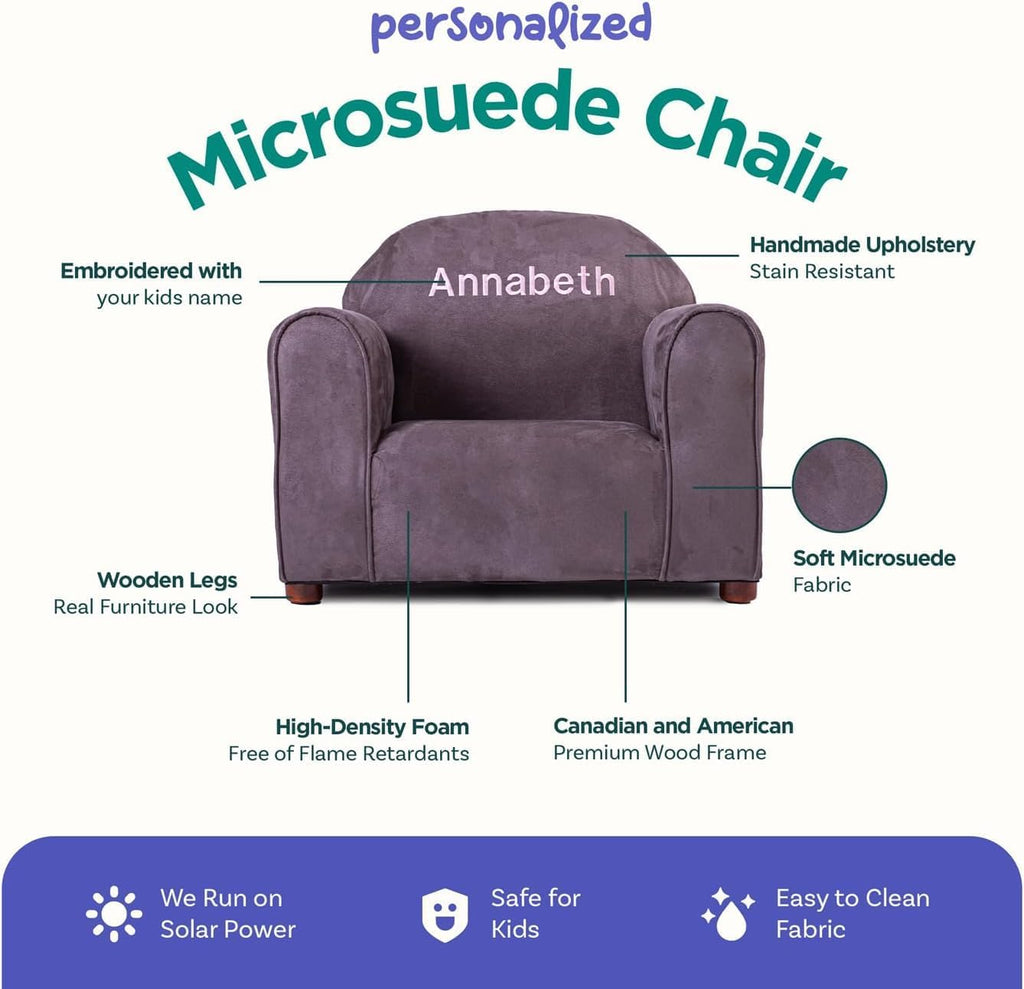 Keet Personalized Toddler Chair, Customize with Name, Soft Microsuede Upholstery, Embroidered Kids Armchair, Sturdy Wooden Frame, Easy to Clean, Ages 2–5, Gift-Ready Toddler Chair for Playrooms.