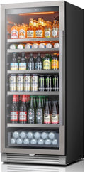 Ca'Lefort Beverage Refrigerator 24 Inch, 238 Cans Tall Fridge with Double Glass Door, Built-in or Freestanding Drink Cooler with Amber LED Light, Beverage Fridge for Kitchen Bar Office(Left-Hinged)