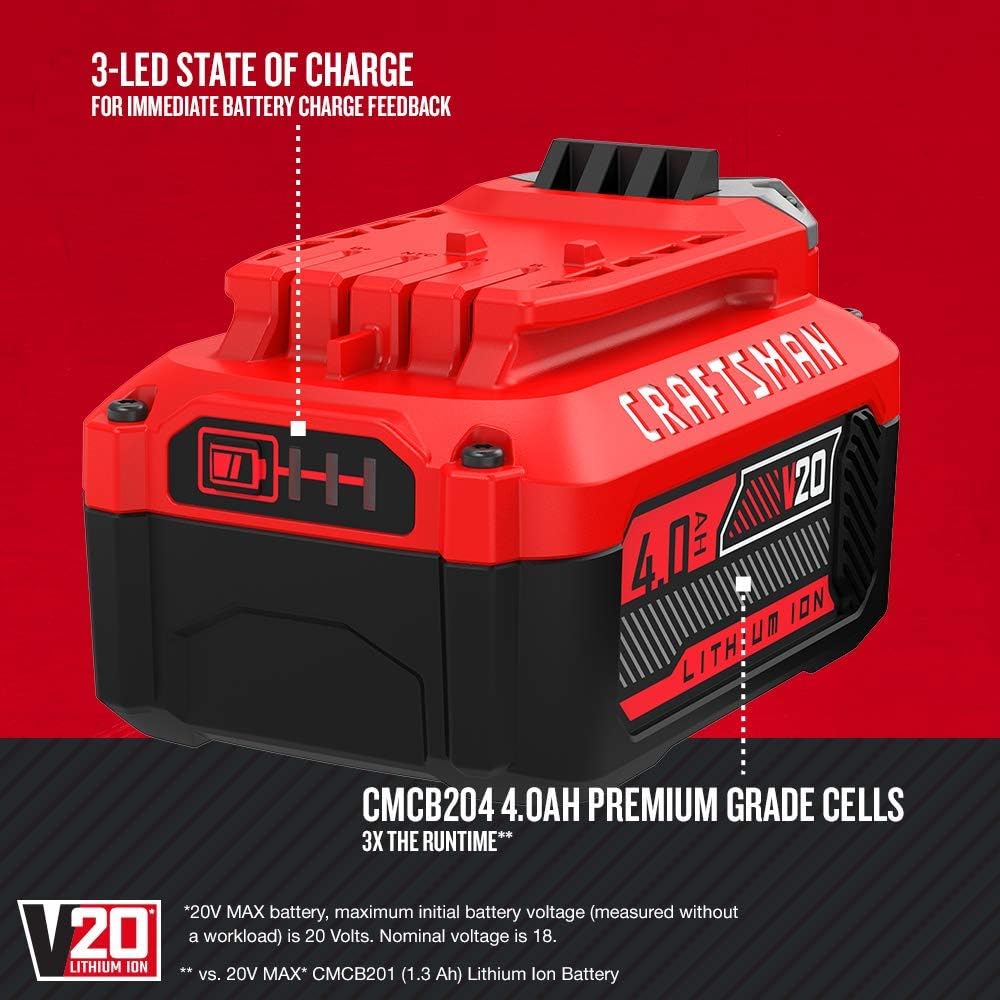 CRAFTSMAN V20 MAX Cordless Drill and Impact Driver, Power Tool Combo Kit with 2 Batteries and Charger (CMCK200C2) & (1) V20 Lithium Ion Battery, 4.0-Amp Hour (CMCB204)