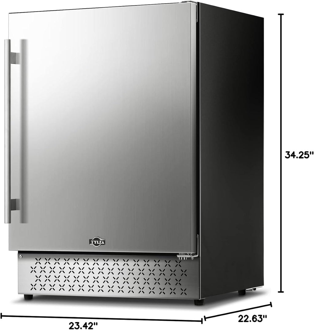 Tylza Outdoor Beverage Refrigerator 24 Inch, Stainless Steel Under Counter Beverage Cooler, 190 Cans Beer Fridge Built-in and Freestanding Beverage Fridge