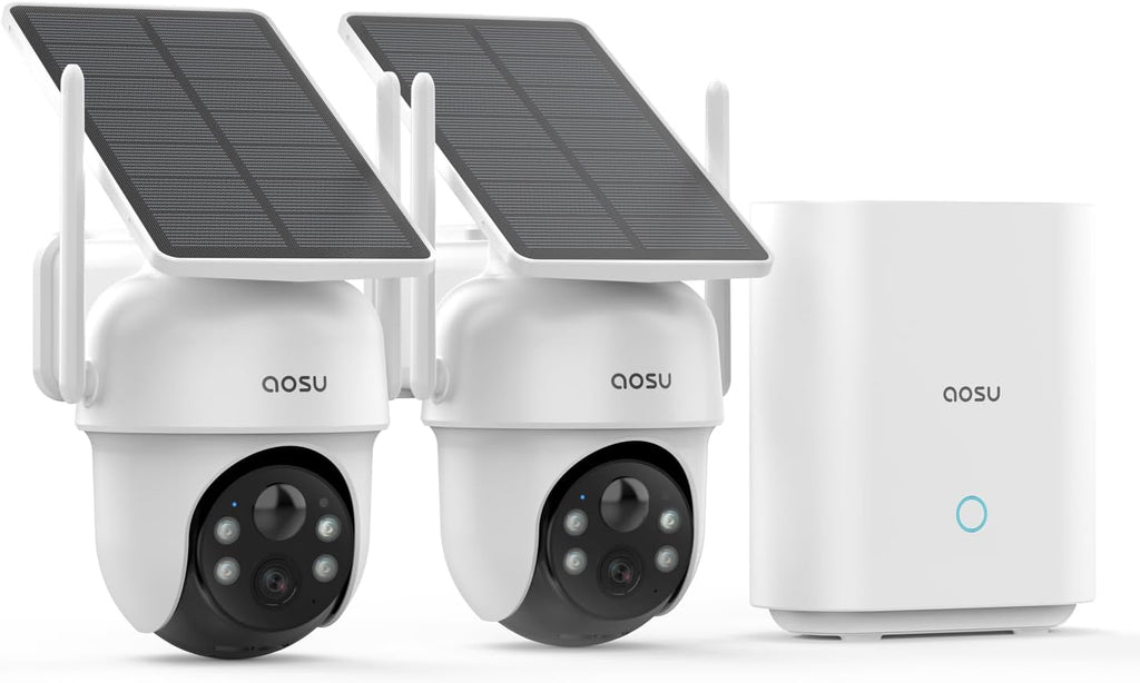 AOSU Solar Security Cameras Wireless Outdoor, 2 Cam Kit 5MP Doorbell Camera Wireless, No Subscription, No Monthly Fee.