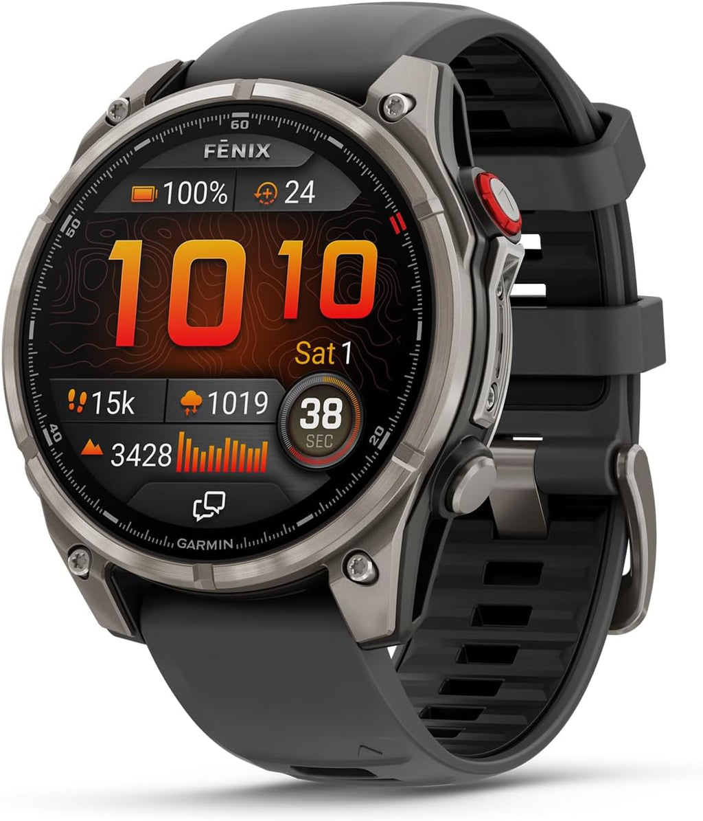 Garmin Fenix 8 Pro, 47mm, AMOLED Display, Multisport Fitness GPS Smartwatch, Sapphire, Titanium with Graphite/Black Silicone Band Wilderness Bundle with inReach Mini 2 Satellite Communicator and More