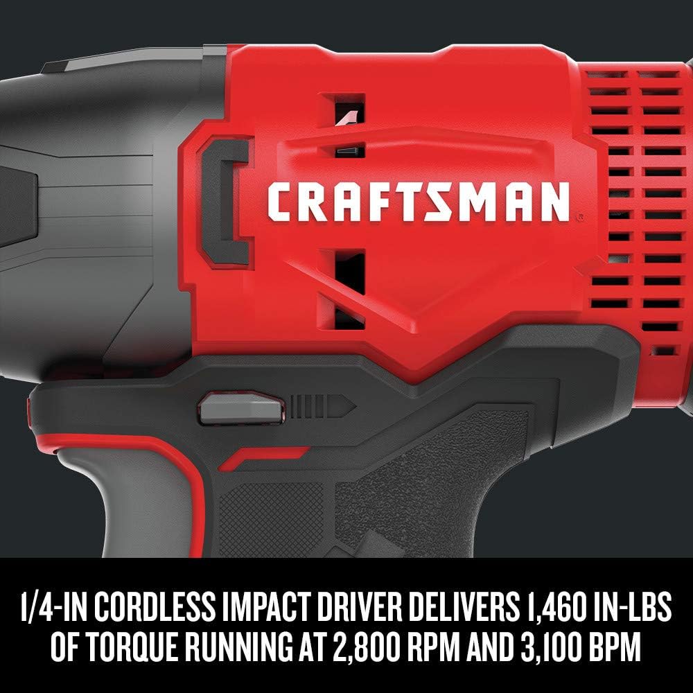 Craftsman CMCK200C2R 20V Variable Speed Lithium-Ion 1/2 in. Cordless Drill Driver and 1/4 in. Impact Driver Combo Kit (1.3 Ah) (Renewed)