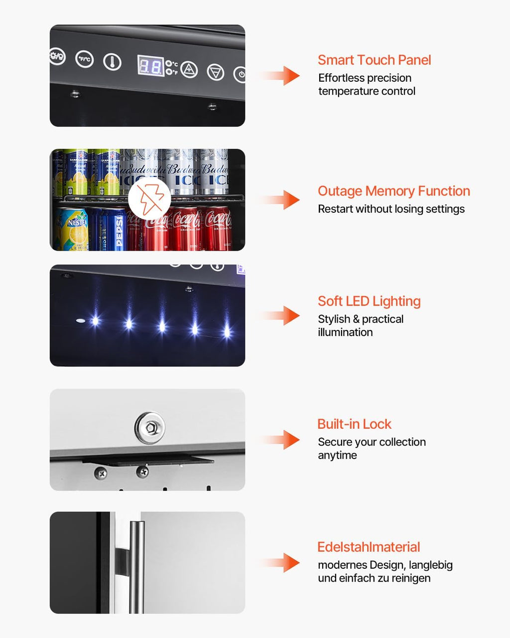 VEVOR Beverage Refrigerator Cooler, 154 Can Beverage Fridge, Mini Fridge with Glass Door, Adjustable Shelves, Digital Temperature Control, Built-in & Freestanding Soda Beer Fridge for Home Office Bar