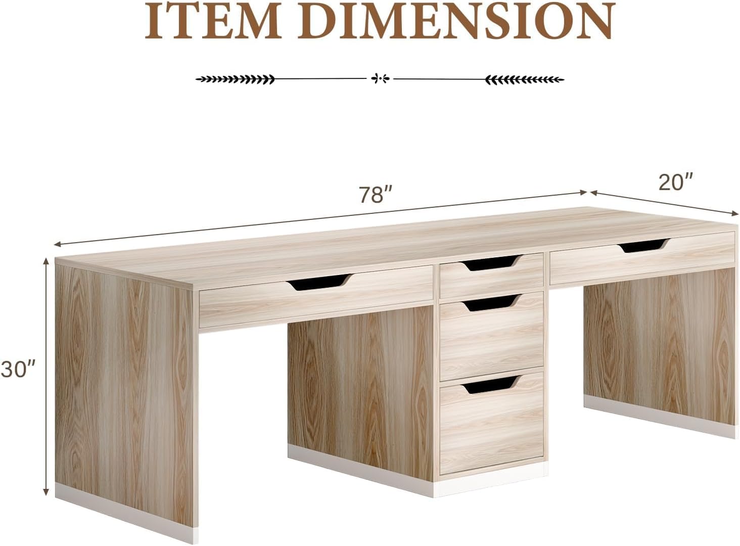 MaverickFurni Two Person Desk with 5 Drawers, Double Desk with Storage for 2 People, 78 Inch Extra Long Computer Desk Workstation with File Drawer for Home Office, White and Walnut
