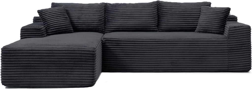108 Inch Cloud Sectional Couch,Modern Modular Sectional Sofa with Deep Seat,Corduroy Boneless Couches with L-Shape Chaise for Living Room,No Assembly Required (Black, Left Facing Chaise)