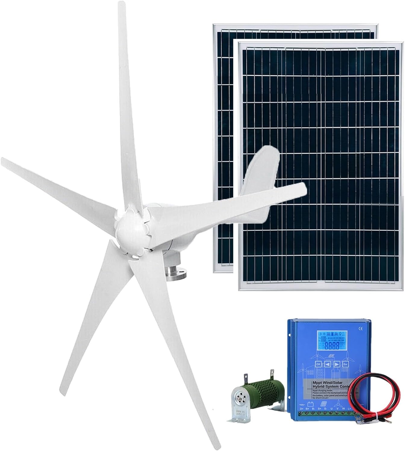 3000W Wind Turbine Generator Kit With 200W Solar Panel 12V/24V/48V MPPT Charge Controller Permanent Magnet Hybrid System For Home Use Street Lighting Off-Grid Renewable Energy(12V)