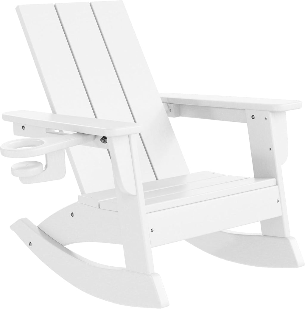 WestinTrends Ashore Outdoor HDPE Plastic Preschool Toddler Modern Adirondack Rocking Chairs (Set of 2), White