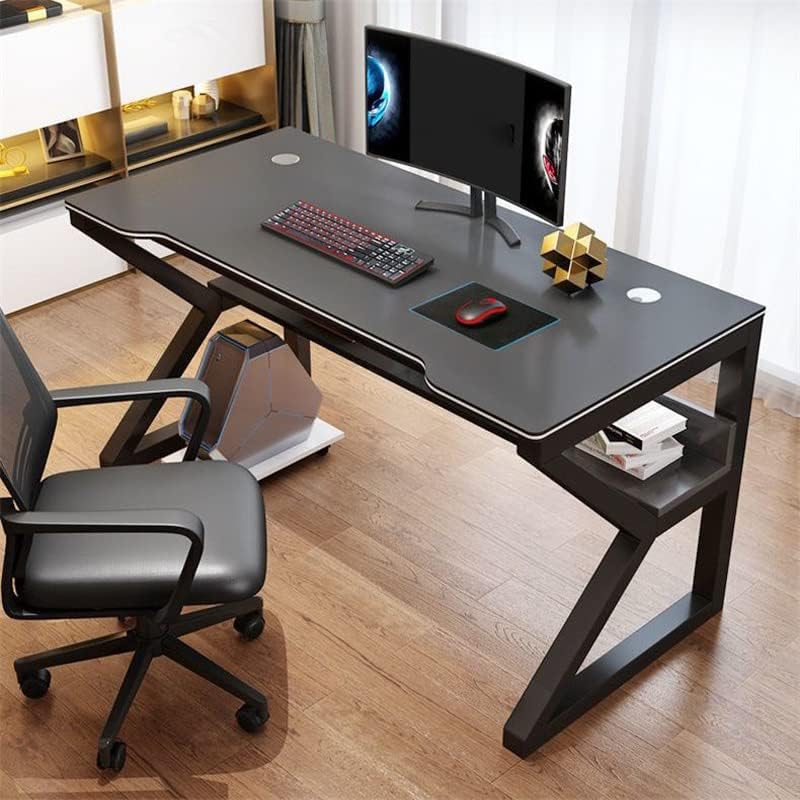 LAKIQ Small Space Manufactured Wood Computer Desktop Table with Storage Shelf K-Shaped Gaming Desk Rectangular Home Office Working Writing Table - Table Only(Black,31.5' L x 19.7' W x 29.5' H)