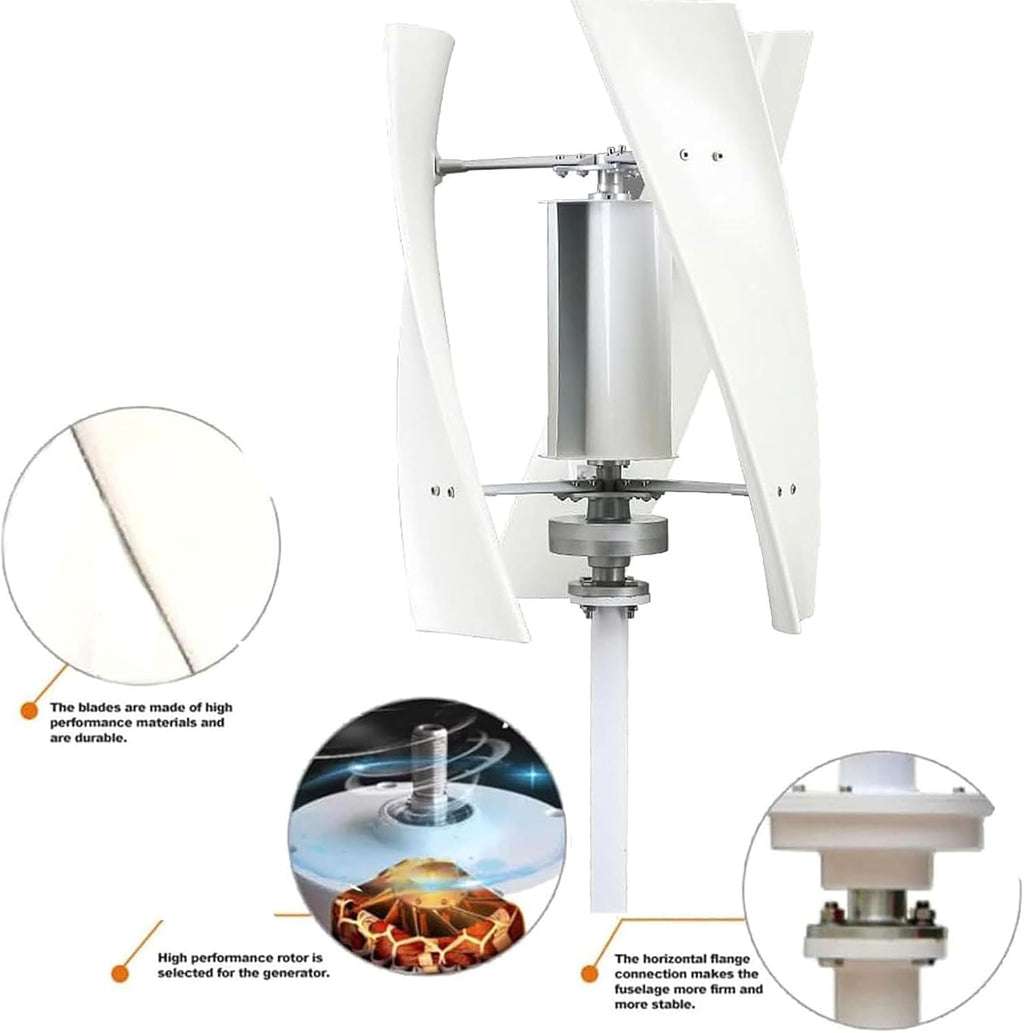 Durable Nylon Fiber Wind Turbine Generator Kit, 1000W-3000W 12V 24V 48V Home Wind Turbine Kits with MPPT Controller for Courtyard Garden Lighting (3 Blades)