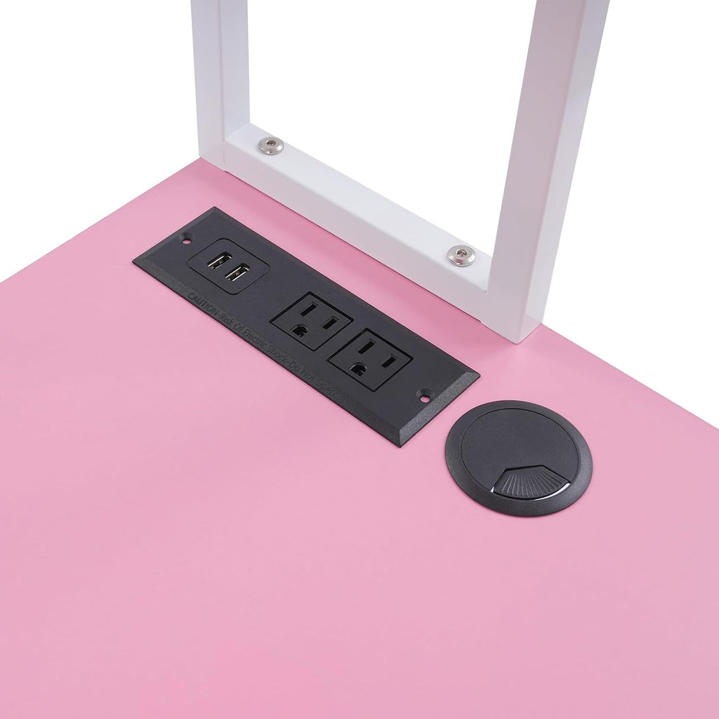 Corner Small Desk for Small Space, 29.5'*29.5'*60' Corner Computer Desk with USB Ports Triangle Gaming Desk with with RGB LED Lighting for Home Office, Living Room, Bedroom (Pink)