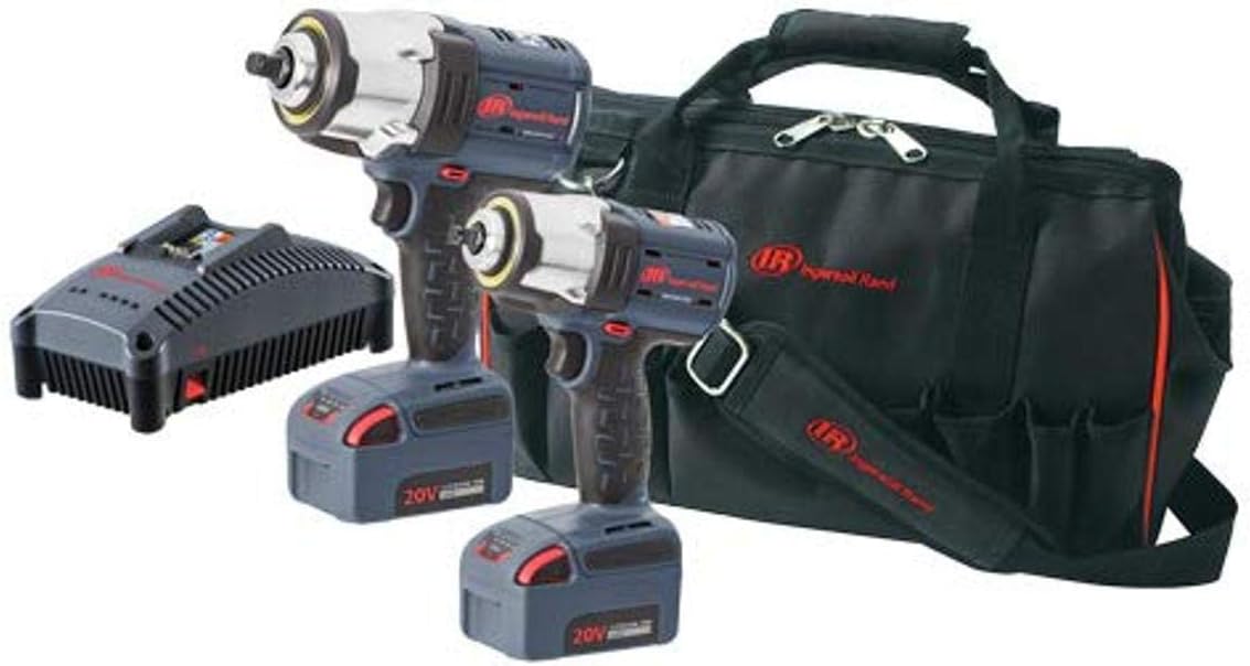 Ingersoll Rand IQV20-K201 Cordless Impact Wrench Combo Kit w/ W7152 1/2' High Torque Impact Wrench, W5133 3/8' Compact Impact Wrench, 2 Batteries, Universal Charger and Tool Bag