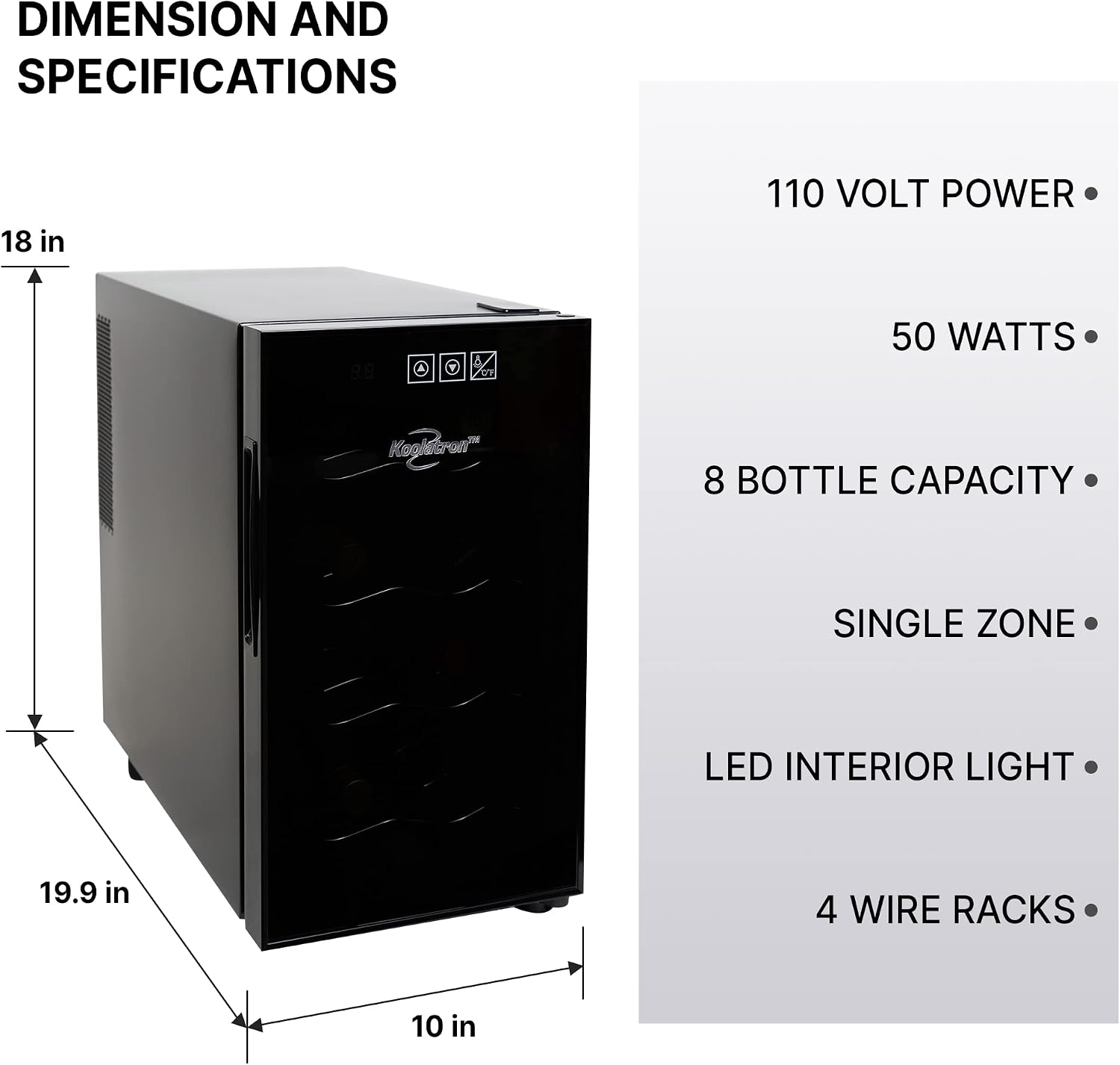 Koolatron 8 Bottle Wine Cooler, Black, Thermoelectric Wine Fridge, 0.8 cu. ft. (23L), Freestanding Urban Series Wine Refrigerator, Red, White and Sparkling Wine Storage for Kitchen and Apartment