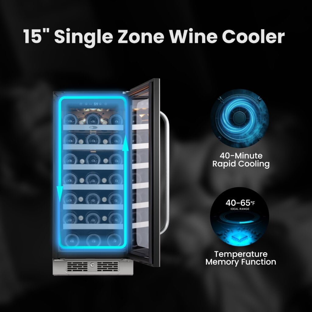 Whynter BSR-033SW 15 inch Built-ln 33 Bottle Undercounter Stainless Steel Wine Fridge with Reversible Door, Digital Control, Lock, and Carbon Filter