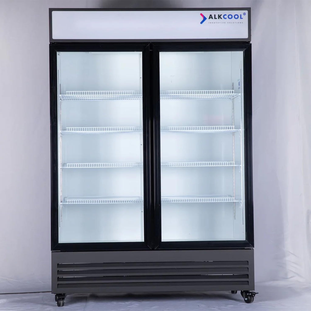 Commercial Beverage Refrigerator Display Fridge,46 Cu Ft Two Glass Door Upright Merchandiser Drink Cooler with LED Light Adjustable Shelves,ETL and NSF Approval,Hinge