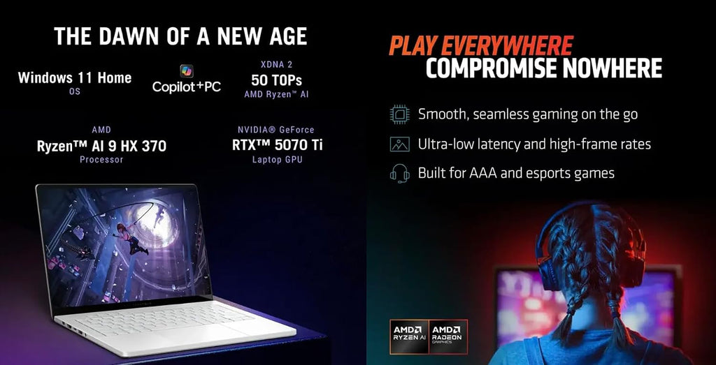 ASUS ROG Zephyrus Gaming Laptop 14' 120Hz OLED 3K 500 nits DCI-P3 100% (AMD Ryzen AI 9 HX 370, GeForce RTX 5070 Ti 12GB, 32GB LPDDR5X, 2TB SSD, Copilot, WiFi 7, RGB KB, Win11Home) w/DKZ USB Hub