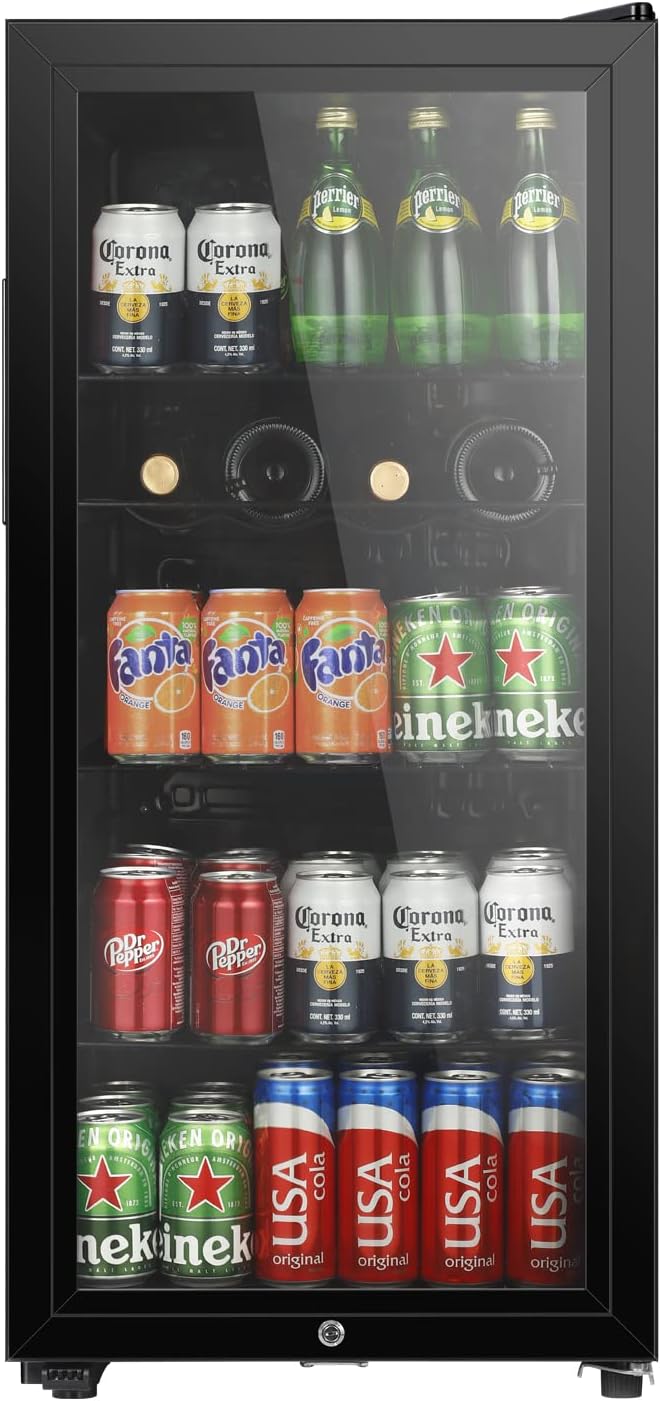 HAILANG 4.5 cu.ft Beverage Refrigerator Cooler, Mini Fridge with Glass Door for Beer Soda or Wine, Perfect for Home,Bar, Office