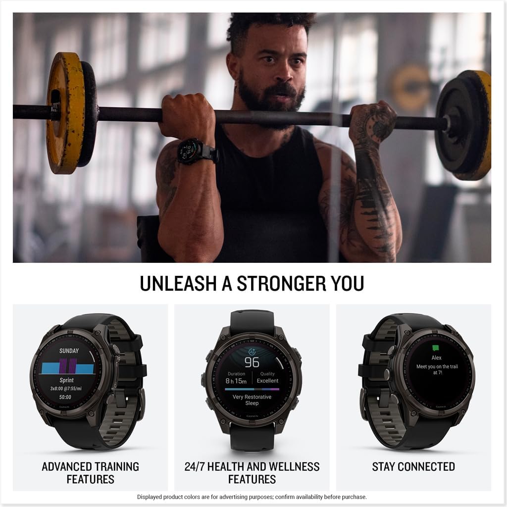 Garmin fēnix® 8 – 47 mm,Solar,Sapphire,Premium Multisport GPS Smartwatch, Long-Lasting Battery Life,Dive-Rated, Built-in LED Flashlight, Carbon Gray DLC Titanium Bezel Black/Pebble Gray Silicone Band