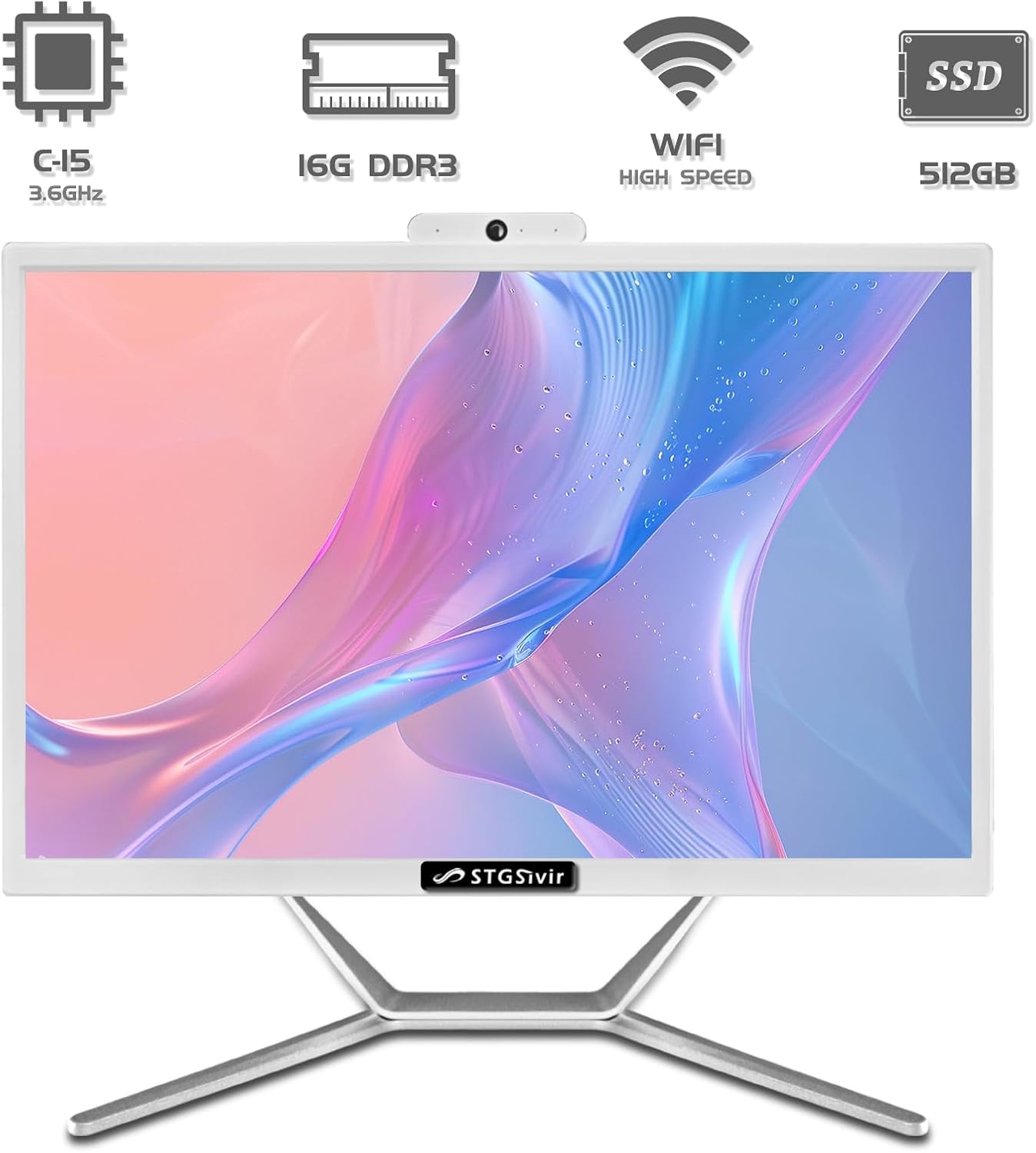 STGSivir All in One Desktop Computer, 22' Display, Intel Quad Core i5 up to 3.6GHz, 16G RAM, 512G SSD, WiFi 5, Bluetooth, RGB Keyboard & Mouse & Mouse Pad, Webcam, Windows 11 Home