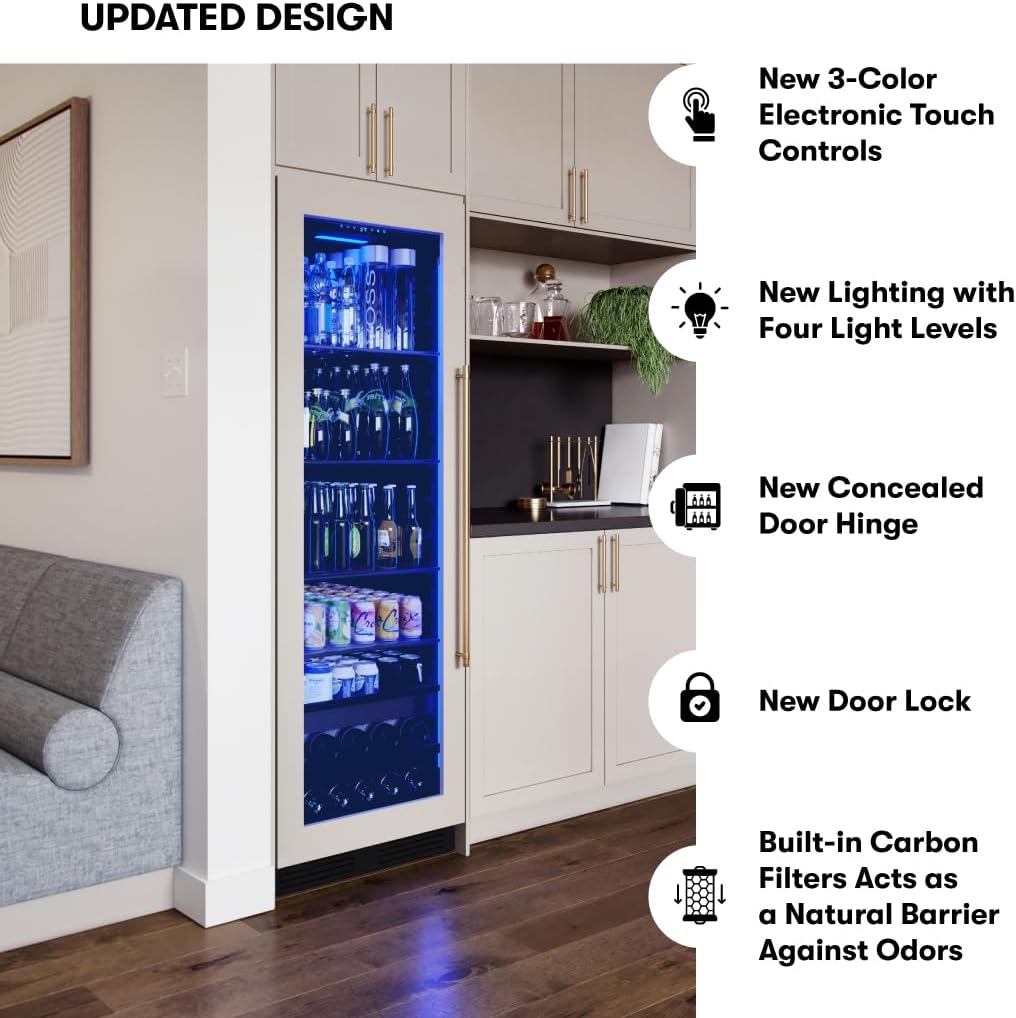 Zephyr 24 Inch Panel-Ready Wine Fridge & Beverage Refrigerator Single Zone Full Size - Tall Wine Cooler Cellars Large Bar Drink Freestanding w/Glass Door - 266x12oz cans & 14x750 ml bottles