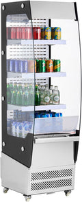 VEVOR Open Air Merchandiser, 3-Tier Shelving Commercial Refrigerator, Grab and Go Display Cooler Refrigerator with Air Curtain, 4 Swivel Wheels, LED Light, for Restaurants, Stores, Office, 7.8cu.ft.