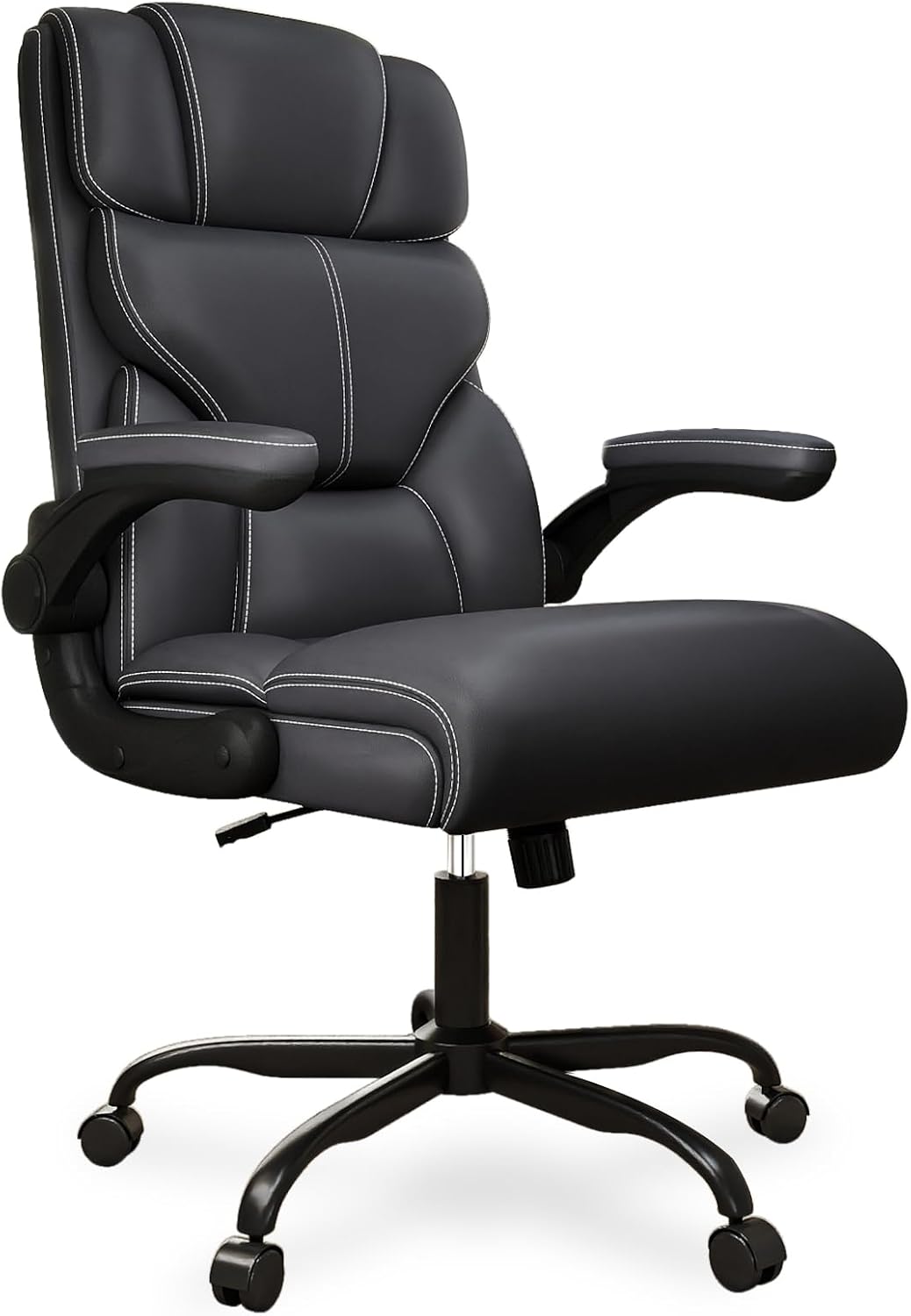 Executive Office Chair with Flip-up Armrests,Ergonomic Computer Desk Chairs,Mid-Tall Back Leather Office Chair 400 Lbs,Lumbar Support Swivel PC Chair with Rocking Function
