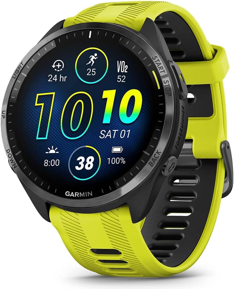 Garmin 010-02809-02 Forerunner 965 Running Smartwatch Amp Yellow and Black Bundle with Deco Essentials Charging Dock, Silicone Dust Cover 3 Pack and 1.4 Inch Screen Protector