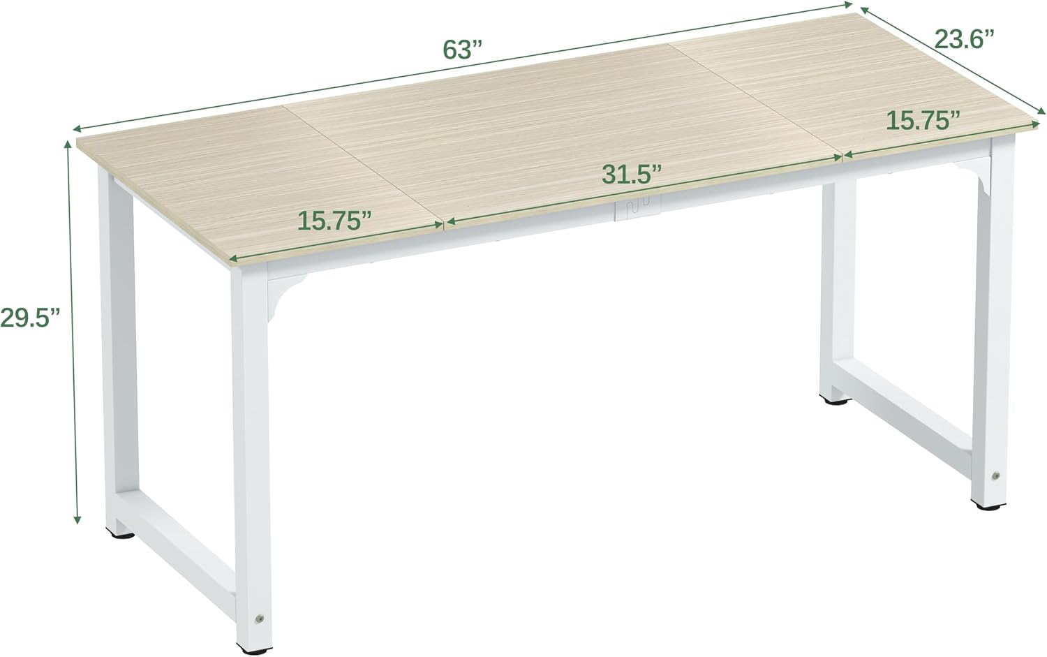 NSdirect Large Office Desk for Home Office, Large 63' Computer Desk Table, Wide Writing Study Desk for 2 Person, Metal Sturdy Frame Thicker Steel Legs, (White Oak, 63'L x 23.6'W x 29.5'H)