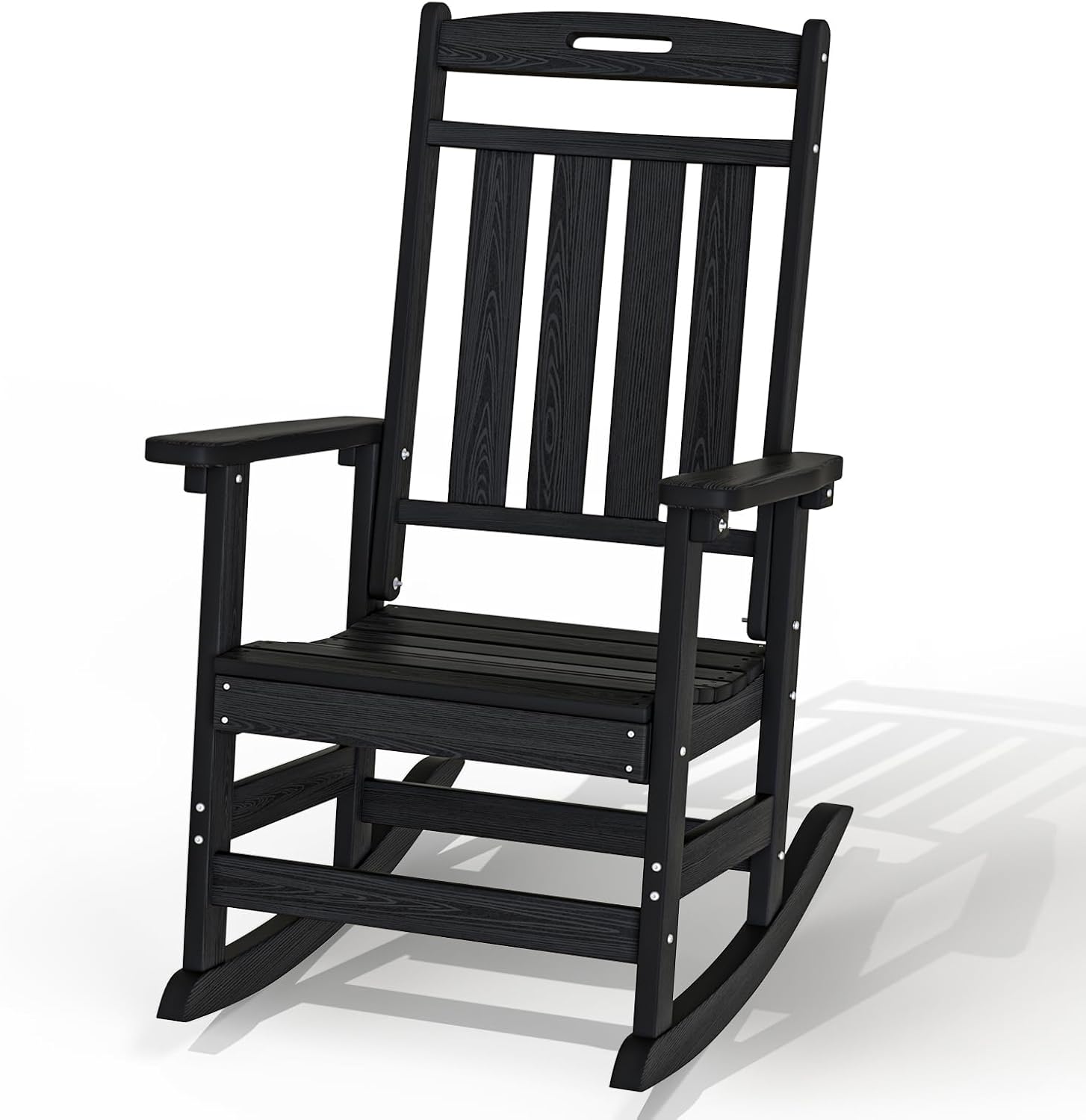 Plawdlik Oversized Rocking Chair,HDPE All-Weather Outdoor Rocking Chair,Patio Rocking Chairs for Porch.Black