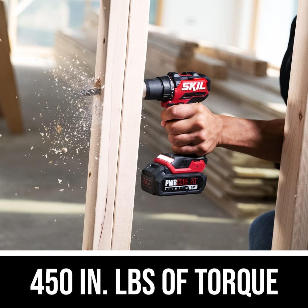 SKIL PWR CORE 20 Brushless 20V Compact Drill Driver and Impact Driver Kit, Includes 2.0Ah Battery and PWR Jump Charger - CB8437B-10