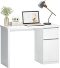furtble White Desk with Drawers, 43 Inch Small Cute Desk for Bedroom, Home Office PC Desks Workstation Study Table Desks with Storage, White