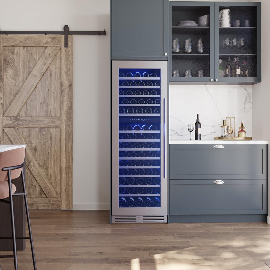 Zephyr Presrv 24 Inch Wine Fridge Full Size Dual Zone - Wine Cooler Cellars Large Cabinet Wine Refrigerator Home Bar Chiller Freestanding with French Glass Door - 138 Bottles 750 ml