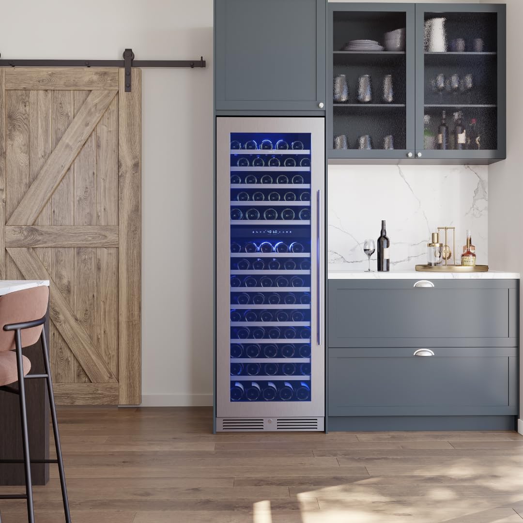 Zephyr Presrv 24 Inch Wine Fridge Full Size Dual Zone - Wine Cooler Cellars Large Cabinet Wine Refrigerator Home Bar Chiller Freestanding with French Glass Door - 138 Bottles 750 ml