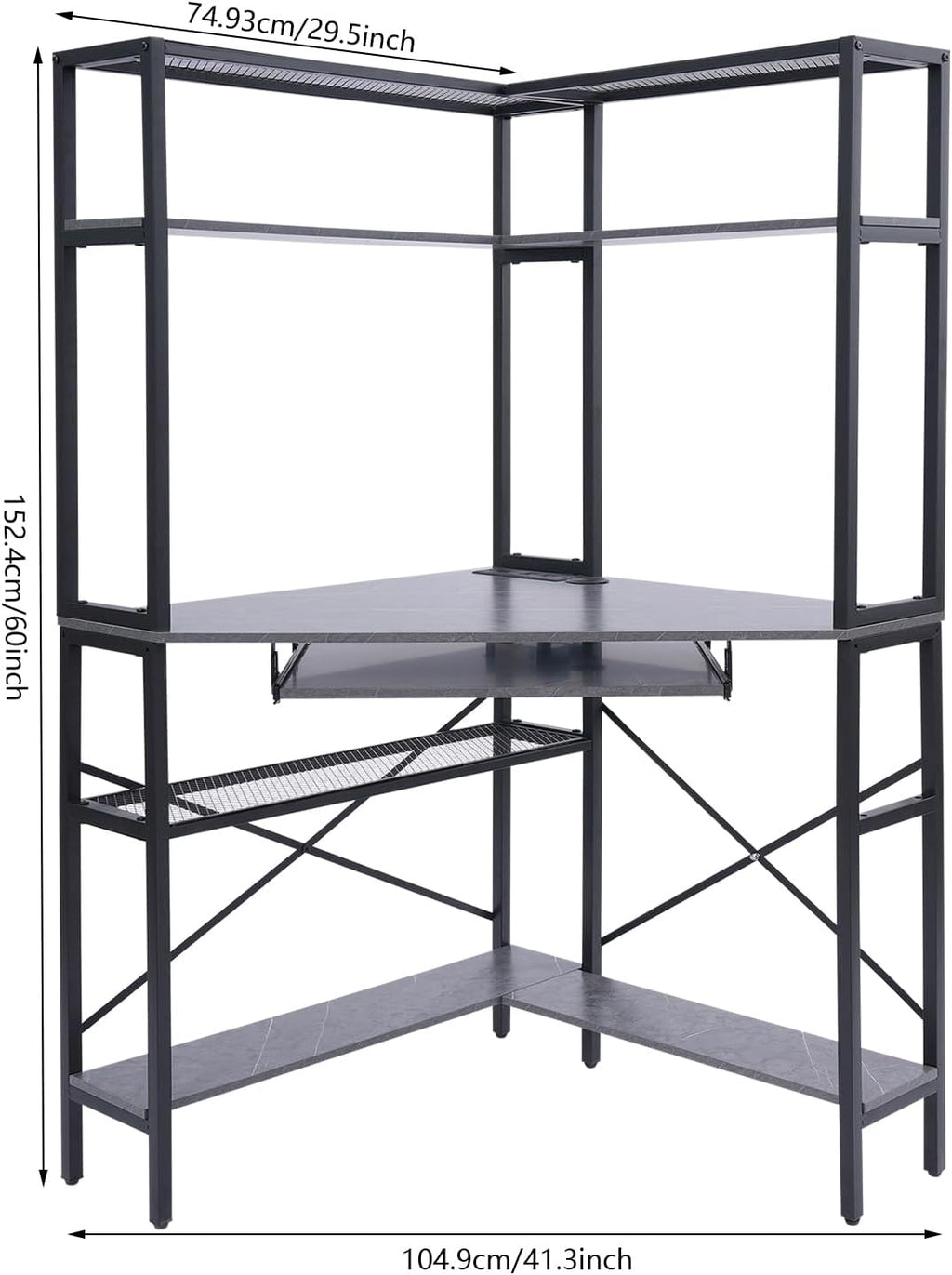 Corner Small Desk for Small Space, 29.5'*29.5'*60' Corner Computer Desk with USB Ports Triangle Gaming Desk with with RGB LED Lighting for Home Office, Living Room, Bedroom (1-Grey)